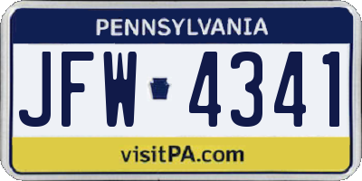 PA license plate JFW4341
