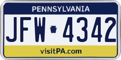 PA license plate JFW4342