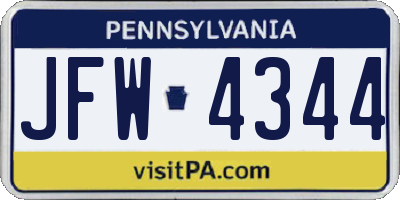 PA license plate JFW4344