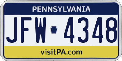 PA license plate JFW4348