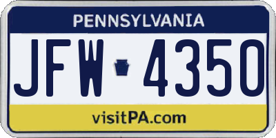 PA license plate JFW4350