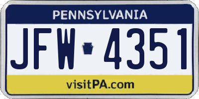 PA license plate JFW4351