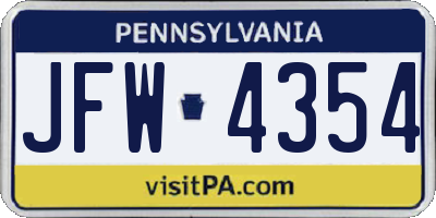 PA license plate JFW4354