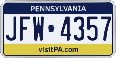 PA license plate JFW4357