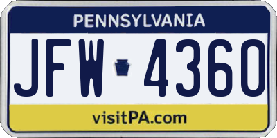 PA license plate JFW4360