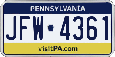 PA license plate JFW4361