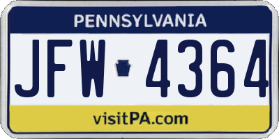 PA license plate JFW4364