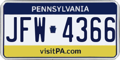 PA license plate JFW4366