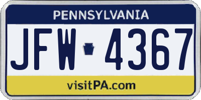 PA license plate JFW4367
