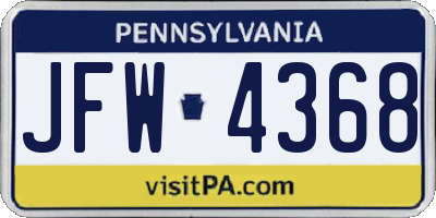 PA license plate JFW4368