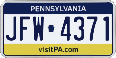 PA license plate JFW4371