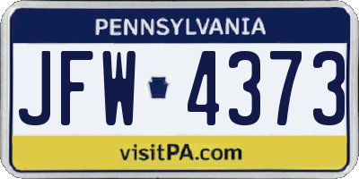 PA license plate JFW4373