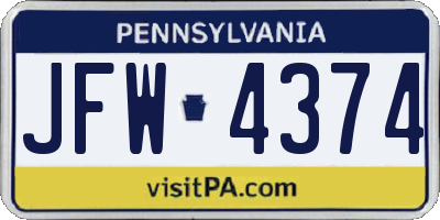 PA license plate JFW4374