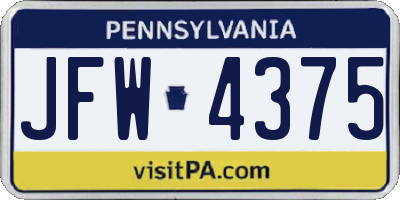 PA license plate JFW4375
