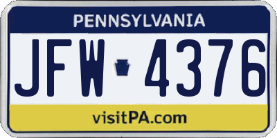 PA license plate JFW4376