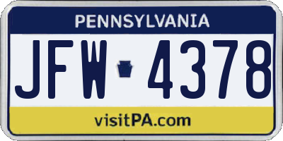 PA license plate JFW4378