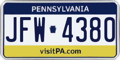 PA license plate JFW4380
