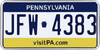 PA license plate JFW4383