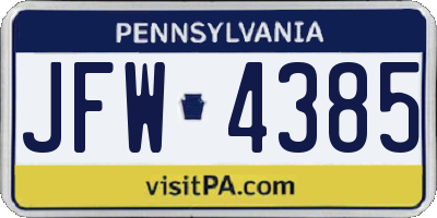 PA license plate JFW4385