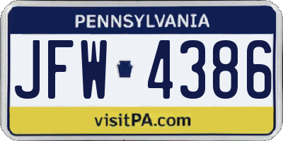 PA license plate JFW4386