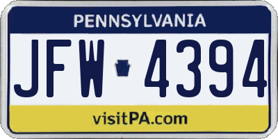PA license plate JFW4394