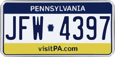 PA license plate JFW4397