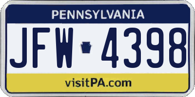 PA license plate JFW4398