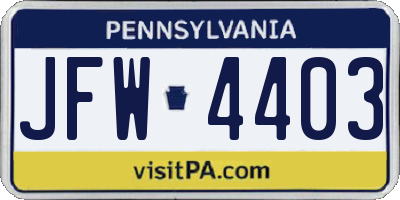PA license plate JFW4403