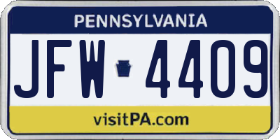PA license plate JFW4409