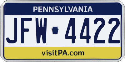 PA license plate JFW4422