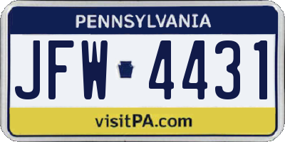 PA license plate JFW4431