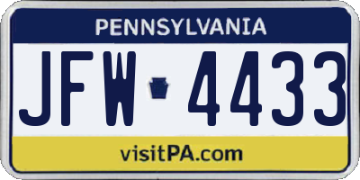 PA license plate JFW4433