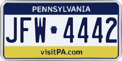 PA license plate JFW4442
