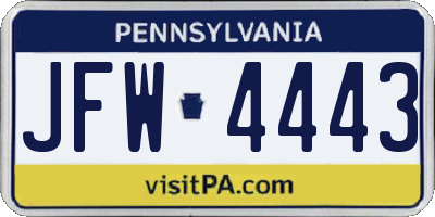 PA license plate JFW4443
