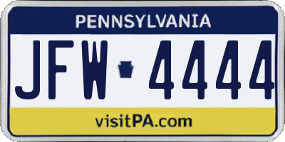 PA license plate JFW4444