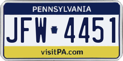 PA license plate JFW4451
