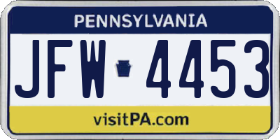 PA license plate JFW4453