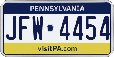 PA license plate JFW4454