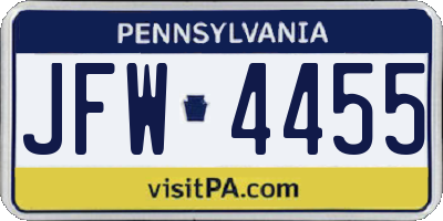 PA license plate JFW4455