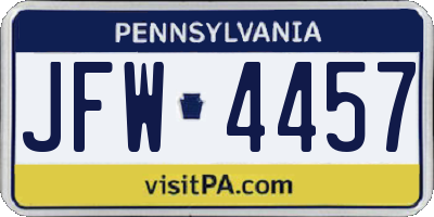 PA license plate JFW4457