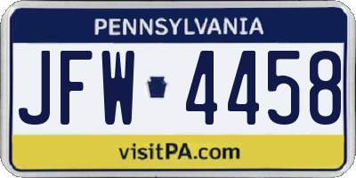PA license plate JFW4458