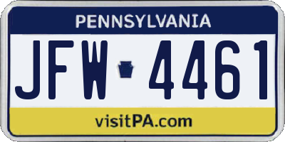 PA license plate JFW4461