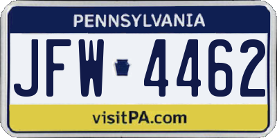 PA license plate JFW4462