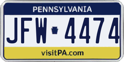 PA license plate JFW4474