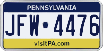 PA license plate JFW4476