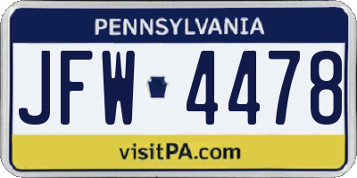 PA license plate JFW4478