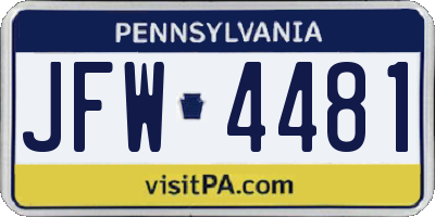 PA license plate JFW4481