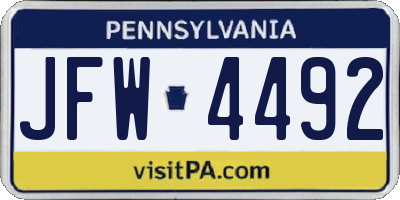 PA license plate JFW4492