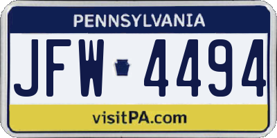 PA license plate JFW4494
