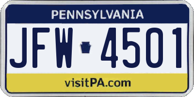 PA license plate JFW4501
